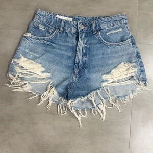 Zara Blue Distressed Denim Shorts
